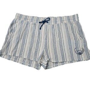Disney Stitch Women's 1X Striped Shorts Relaxed Fit Drawstring Waist Blue White